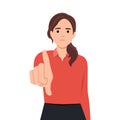 Unhappy business woman. Gesture business woman pointing finger at you