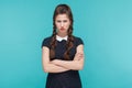 Unhappy businesswoman crossed hands and sadness Royalty Free Stock Photo