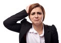 Unhappy businesswoman with hands on head