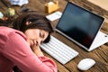 Unhappy Businesswoman Sleeping In Office