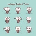 Unhappy cartoon tooth implant set Royalty Free Stock Photo