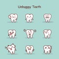 Unhappy cartoon tooth set