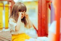 Upset Little Girl Playing with her Friend Rubbing her Eyes Royalty Free Stock Photo