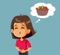 Girl Hurting Being Hungry Thinking about a Salad Vector Cartoon