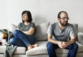 Unhappy couple arguing on the sofa Royalty Free Stock Photo