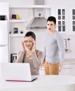 Unhappy couple in the kitchen Royalty Free Stock Photo