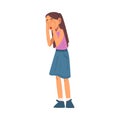 Unhappy Crying Girl, Sad Child Wearing Skirt and Blouse Vector Illustration