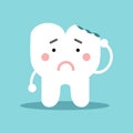 Unhappy cute cartoon tooth character with with dental caries, dental vector Illustration for kids Royalty Free Stock Photo