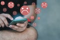 Unhappy and disappointed customers give low ratings and negative feedback in surveys online by mobile phone