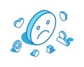 Unhappy emoji blue line isometric illustration. Upset, unsatisfied face 3D banner template.