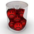 Unhappy emoticons in a tin Royalty Free Stock Photo