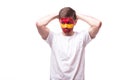 Unhappy and Failure of goal or lose game emotions of Spain football fan