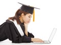 Unhappy female graduation thinking about career or job