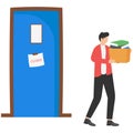 Unhappy fired man leaves the office with things in boxes, Layoff concept. Royalty Free Stock Photo
