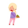 Unhappy Girl Character Crying Showing Dislike Towards Vegetables Vector Illustration Royalty Free Stock Photo