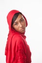 Unhappy girl in red hijab