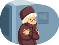 Senior Woman Freezing Feeling Cold at Home Vector Illustration