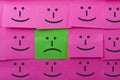 Unhappy and happy concept. Background of Sticky Notes. Royalty Free Stock Photo