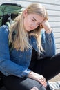 Homeless Unhappy Teenage Girl On The Streets With Rucksack Royalty Free Stock Photo