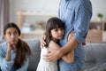 Unhappy little child hug leaving parent say goodbye Royalty Free Stock Photo