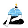 Unhappy man with depression sits on the floor hanging his hands. The concept of professional and emotional burnout