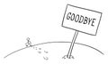 Unhappy Person Leaving or Walking Away with goodbye, Vector Cartoon Stick Figure Illustration