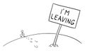 Unhappy Person Leaving or Walking Away, Vector Cartoon Stick Figure Illustration