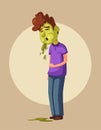 Unhappy person vomiting from food poisoning. Cartoon vector illustration