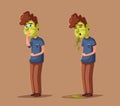 Unhappy person vomiting from food poisoning. Cartoon vector illustration