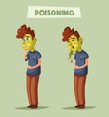 Unhappy person vomiting from food poisoning. Cartoon vector illustration