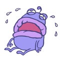 Unhappy purple monster pours tears. Vector illustration.