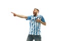 The unhappy and sad Argentinean fan on white background Royalty Free Stock Photo