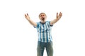 The unhappy and sad Argentinean fan on white background Royalty Free Stock Photo