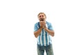 The unhappy and sad Argentinean fan on white background Royalty Free Stock Photo