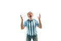 The unhappy and sad Argentinean fan on white background Royalty Free Stock Photo