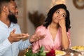 Unhappy Sad Black Couple Arguing During Dinner