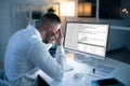 Unhappy Sad Developer Programmer Man In Stress Coding Software