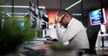 Unhappy Sad Developer Programmer Man In Stress Coding Software