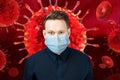 Unhappy, sad young man wearing a protective face mask prevent virus infection or pollution Royalty Free Stock Photo