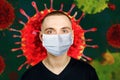 Unhappy, sad young man wearing a protective face mask prevent virus infection or pollution Royalty Free Stock Photo