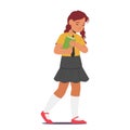 Unhappy School Girl Character Walks With A Heavy Heart, Her Shoulders Slouched, And A Somber Expression On Her Face Royalty Free Stock Photo