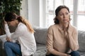 Unhappy senior mom and adult daughter have fight Royalty Free Stock Photo