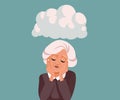 Unhappy Senior Woman Feeling Down and Anxious Vector Illustration