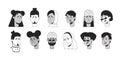 Unhappy sick people monochrome flat linear character heads bundle