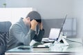 Unhappy Stressed Man Behind Office Computer