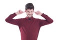 Unhappy, stressed man covering his ears and closing his eyes Royalty Free Stock Photo