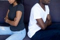 Black upset spouses not talking having disagreement, family conflicts concept