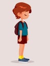 Unhappy Student Boy Wearing His Backpack Vector Cartoon