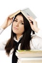 Unhappy student doing homework Royalty Free Stock Photo
