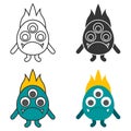 Unhappy three eyed monster in different styles.